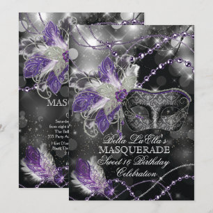 Mardi Gras Masquerade Birthday Party Uitnodiging