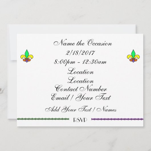 Mardi Gras Masquerade Carnaval Invitation (Dos)