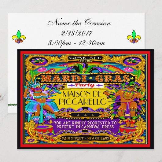 Mardi Gras Masquerade Carnaval Invitation (Devant / Derrière)