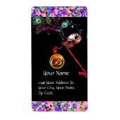 MARDI GRAS MASQUERADE Confetti gem monogram Etiket (Voorkant)