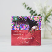 MARDI GRAS MASQUERADE & CONFETTI rode zijde Kaart (Staand voorkant)