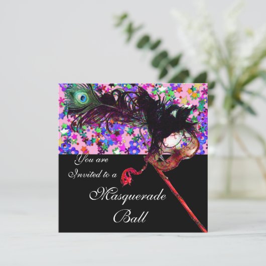 MARDI GRAS MASQUERADE EN CONFETTI KAART (Staand voorkant)