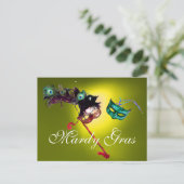 MARDI GRAS MASQUERADE geel Briefkaart (Staand voorkant)