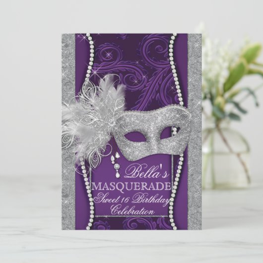 Mardi Gras Masquerade Invitation de fête d'anniver (Debout devant)