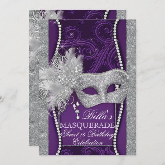 Mardi Gras Masquerade Invitation de fête d'anniver (Devant / Derrière)