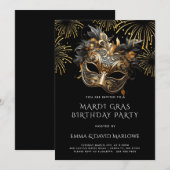 Mardi Gras Masquerade Invitation de fête d'anniver (Devant / Derrière)