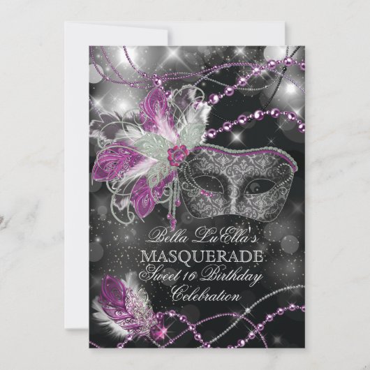 Mardi Gras Masquerade Invitation de fête d'anniver (Devant)