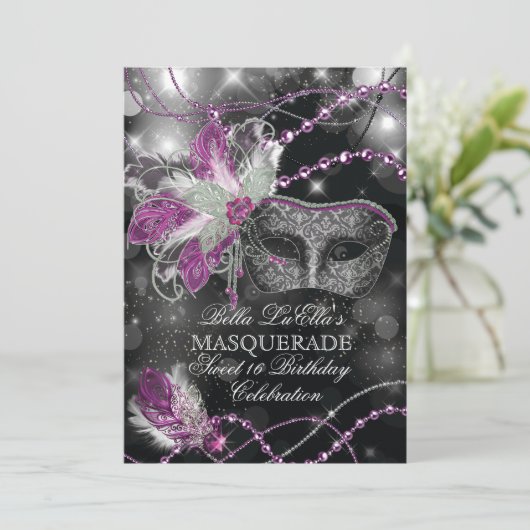 Mardi Gras Masquerade Invitation de fête d'anniver (Debout devant)