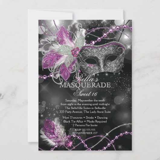 Mardi Gras Masquerade Invitation de fête d'anniver (Dos)