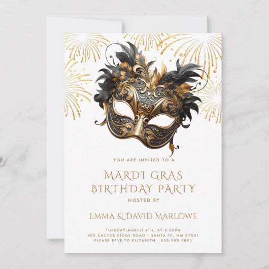 Mardi Gras Masquerade Invitation de fête d'anniver (Devant)