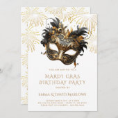 Mardi Gras Masquerade Invitation de fête d'anniver (Devant / Derrière)