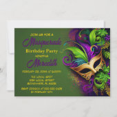 Mardi Gras Masquerade Invitation de fête d'anniver (Devant)