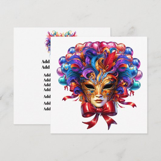Mardi Gras Masquerade Kaart (Voorkant / Achterkant)