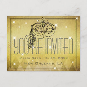 Mardi Gras Masquerade Mask Gold Uitnodiging