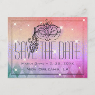 Mardi Gras Masquerade Mask Paars Save the Date Briefkaart