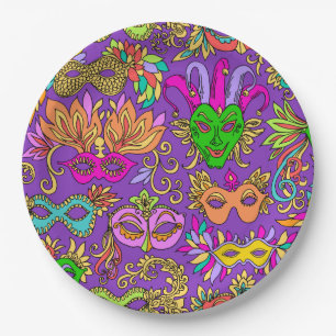 Mardi Gras Masquerade Masker Bright Paars Groen Papieren Bordje