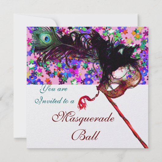 MARDI GRAS MASQUERADE MASKER & CONFETTI wit Kaart (Voorkant)