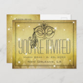 Mardi Gras Masquerade Masque Gold Invitation (Devant / Derrière)
