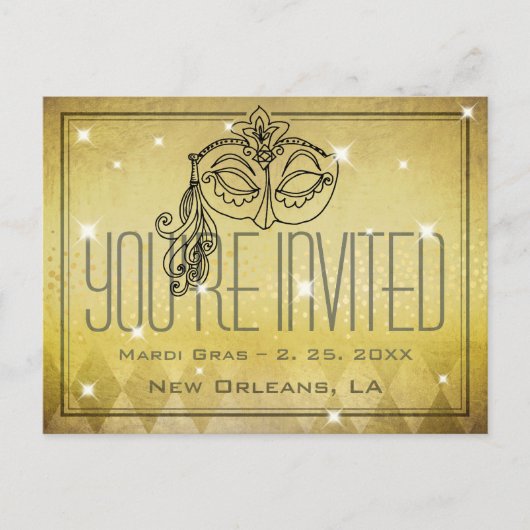 Mardi Gras Masquerade Masque Gold Invitation (Devant)