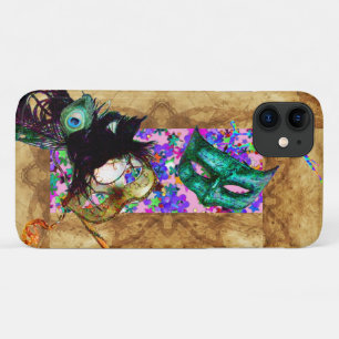 MARDI GRAS MASQUERADE parchment confetti iPhone 11 Hoesje