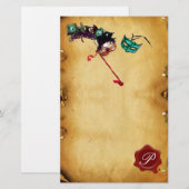 MARDI GRAS MASQUERADE Parchment Wax Seal Monogram Briefpapier (Voorkant / Achterkant)