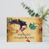 MARDI GRAS MASQUERADE PARTIJ, parchment rsvp Kaart (Staand voorkant)