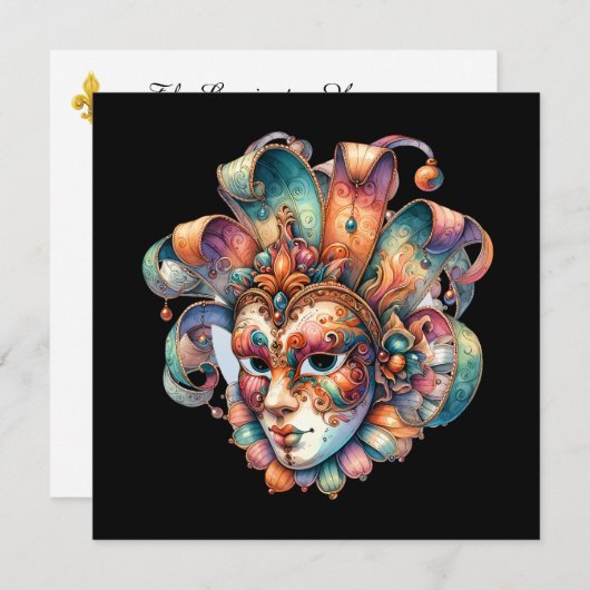 Mardi Gras Masquerade Party Invitation (Devant / Derrière)