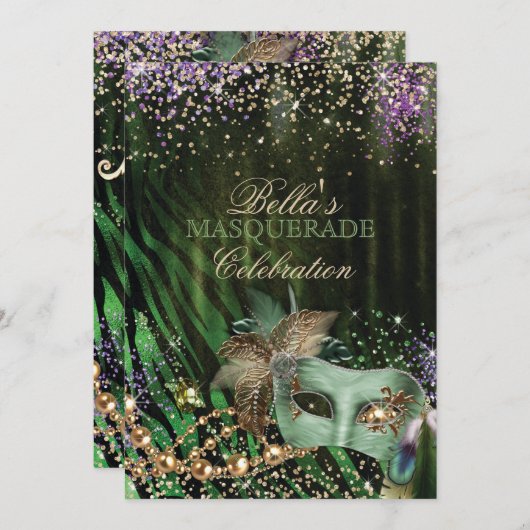 Mardi Gras Masquerade Party Invitation (Devant / Derrière)