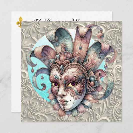 Mardi Gras Masquerade Party Invitation (Devant / Derrière)