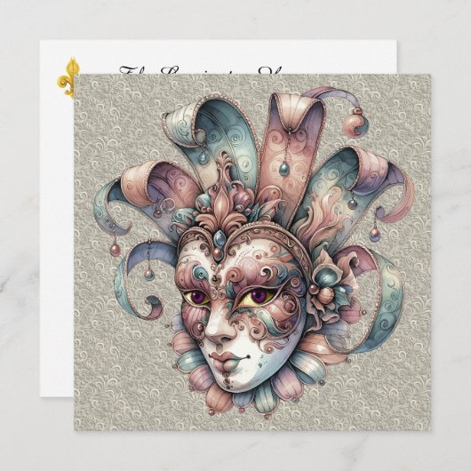 Mardi Gras Masquerade Party Invitation (Devant / Derrière)