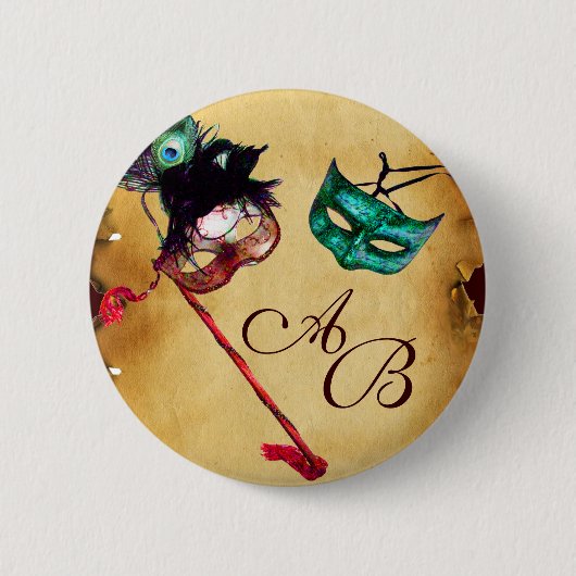 MARDI GRAS MASQUERADE PARTY MONOGRAM RONDE BUTTON 5,7 CM (Voorkant)