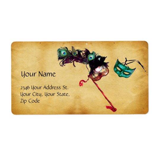 MARDI GRAS MASQUERADE-perkament Etiket (Voorkant)