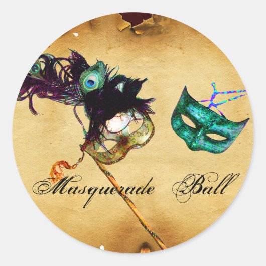 MARDI GRAS MASQUERADE-perkament Ronde Sticker (Voorkant)