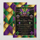 Mardi Gras Masquerade Quinceanera Kaart (Voorkant / Achterkant)