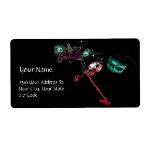 MARDI GRAS MASQUERADE zwart blauw wit Etiket