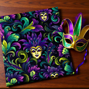 Mardi Gras met goudgele maskers Cadeaupapier