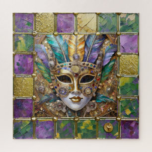 Mardi Gras Metaal Keramiek Kleurrijk Veer Masker Legpuzzel