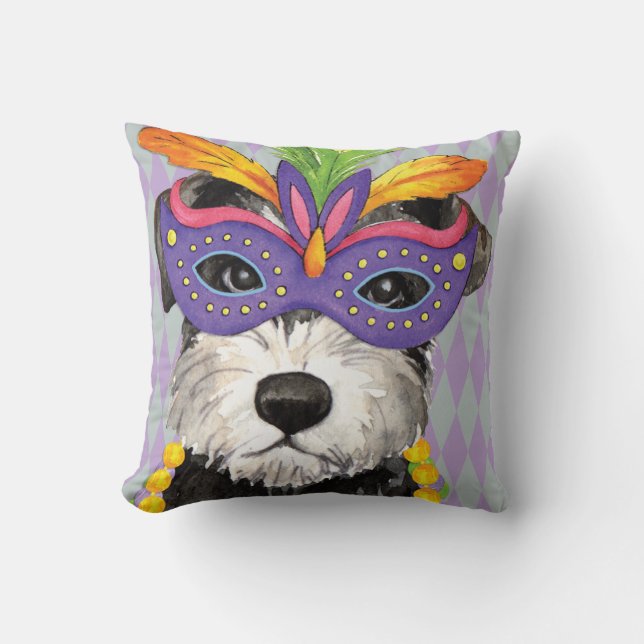 Mardi Gras Mini Schnauzer Kussen (Voorkant)