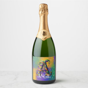 Mardi Gras monogram Initiaal A Sparkling Wijnetiket