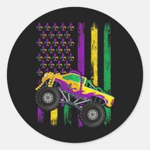 Mardi Gras Monster Truck Kralen Vlag Shirt Ronde Sticker