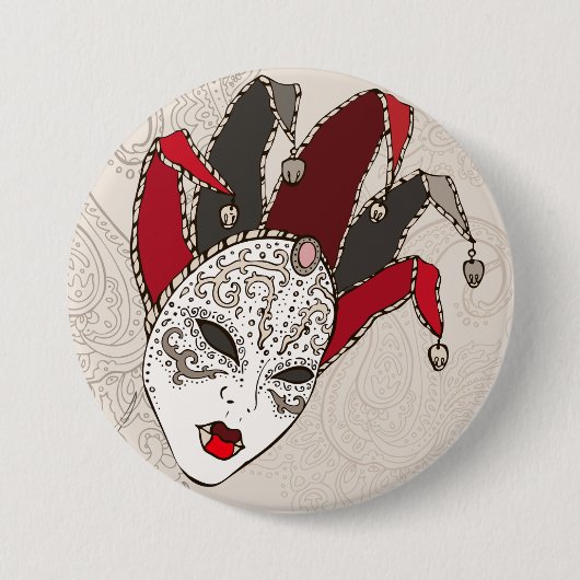 Mardi Gras Narrenmasker Venetiaans Carnaval Ronde Button 7,6 Cm (Voorkant)