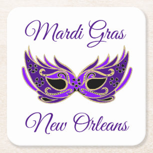 Mardi Gras New Orleans Masker Vierkante Kartonnen Onderzetter