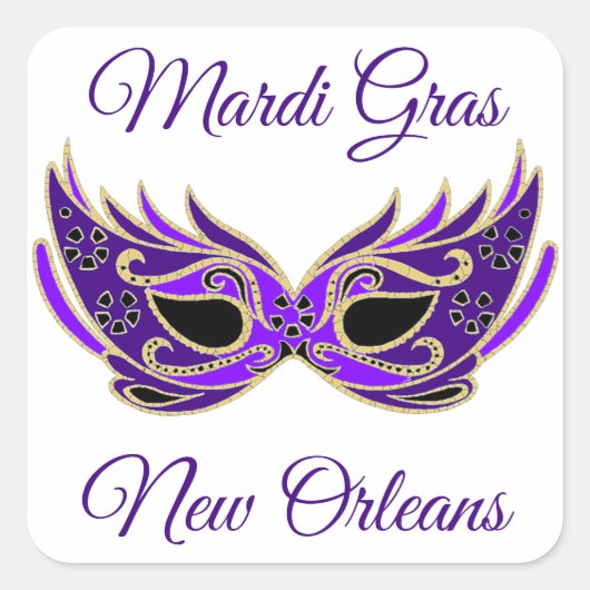 Mardi Gras New Orleans Masker Vierkante Sticker (Voorkant)
