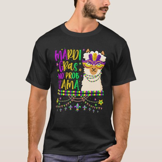 Mardi Gras No Prob Llama Alpaca Funny Carnival Par T-shirt (Voorkant)