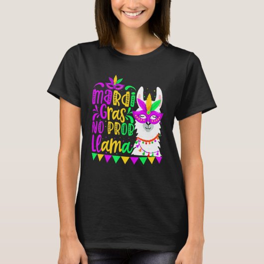 Mardi Gras No Prob Llama Alpaca Funny Carnival Par T-shirt (Voorkant)