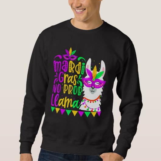 Mardi Gras No Prob Llama Alpaca Funny Carnival Par Trui (Voorkant)