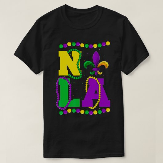 Mardi Gras Nola FleurDeLys & Beads Apparel, Men Wo T-shirt (Design voorkant)