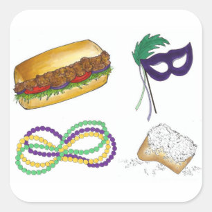 Mardi Gras NOLA New Orleans Masker Beads Vierkante Sticker