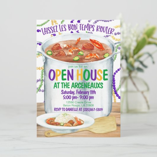 Mardi Gras Open House Invitation (Debout devant)