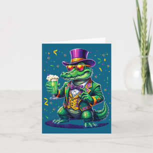 Mardi gras-optocht mardigator alligator thema tee kaart